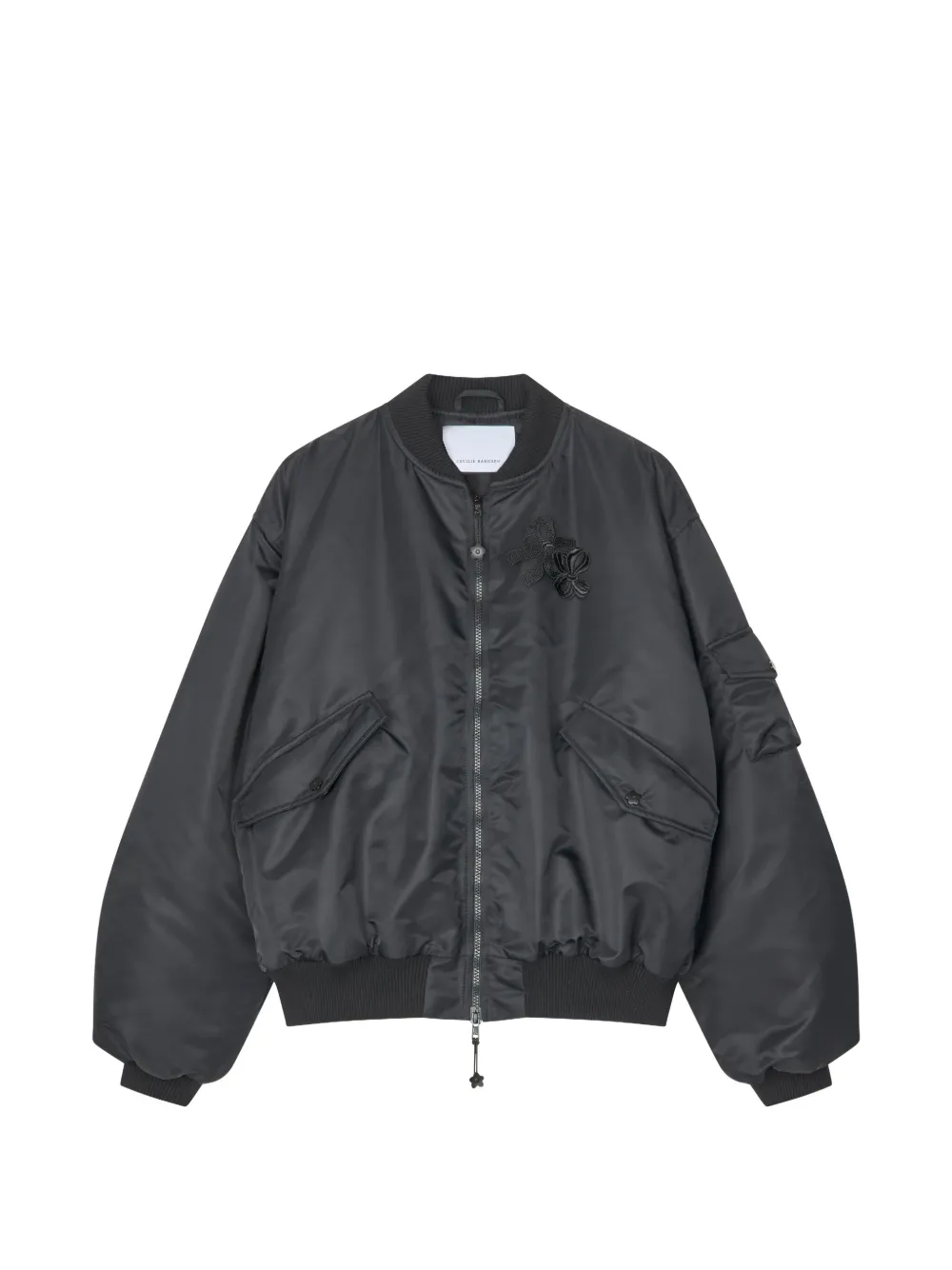 Cecilie Bahnsen Feilan bow-detail ruched-sleeves bomber jacket - Nero