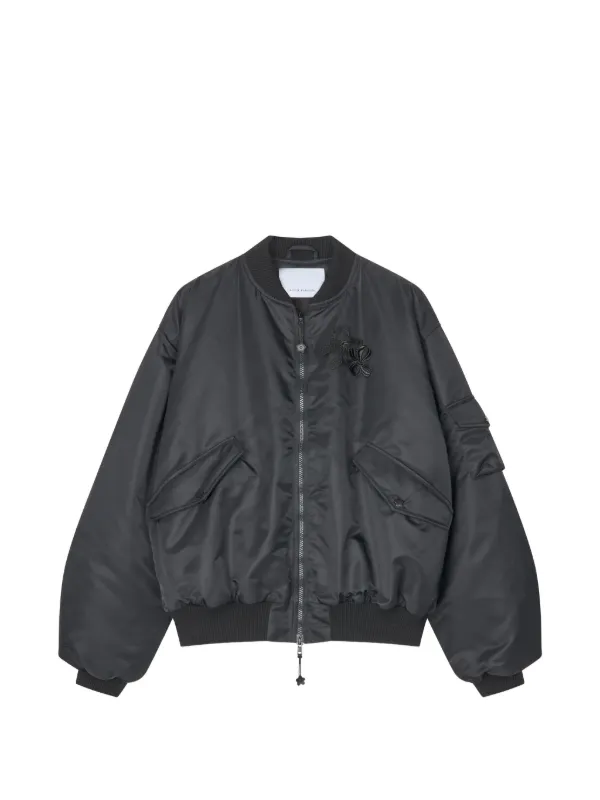 Cecilie Bahnsen Feilan Bow-detail Ruched-sleeves Bomber Jacket in Black