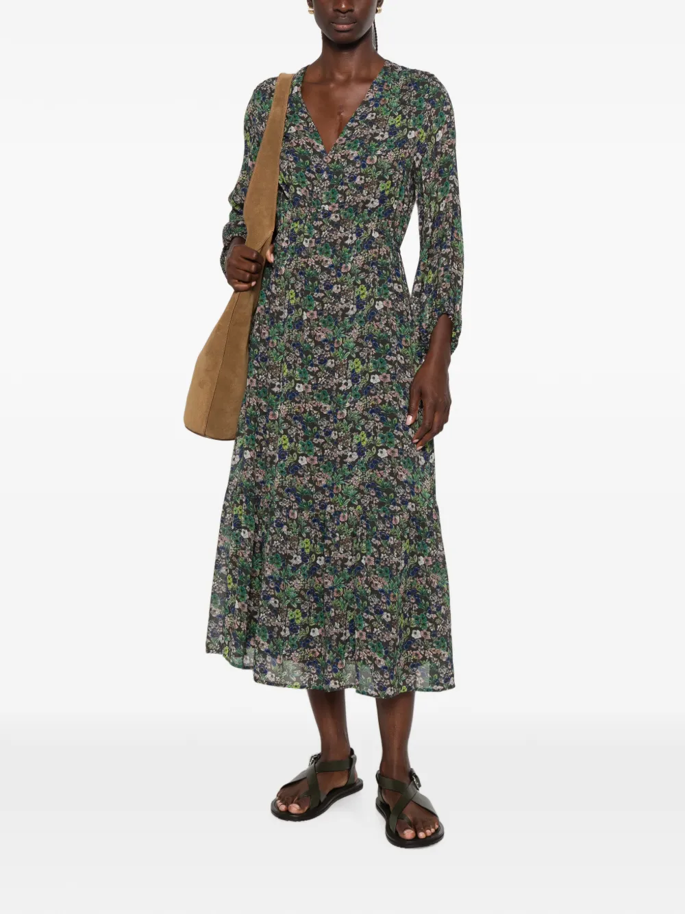 Marc O'Polo Midi-jurk met bloemenprint Bruin