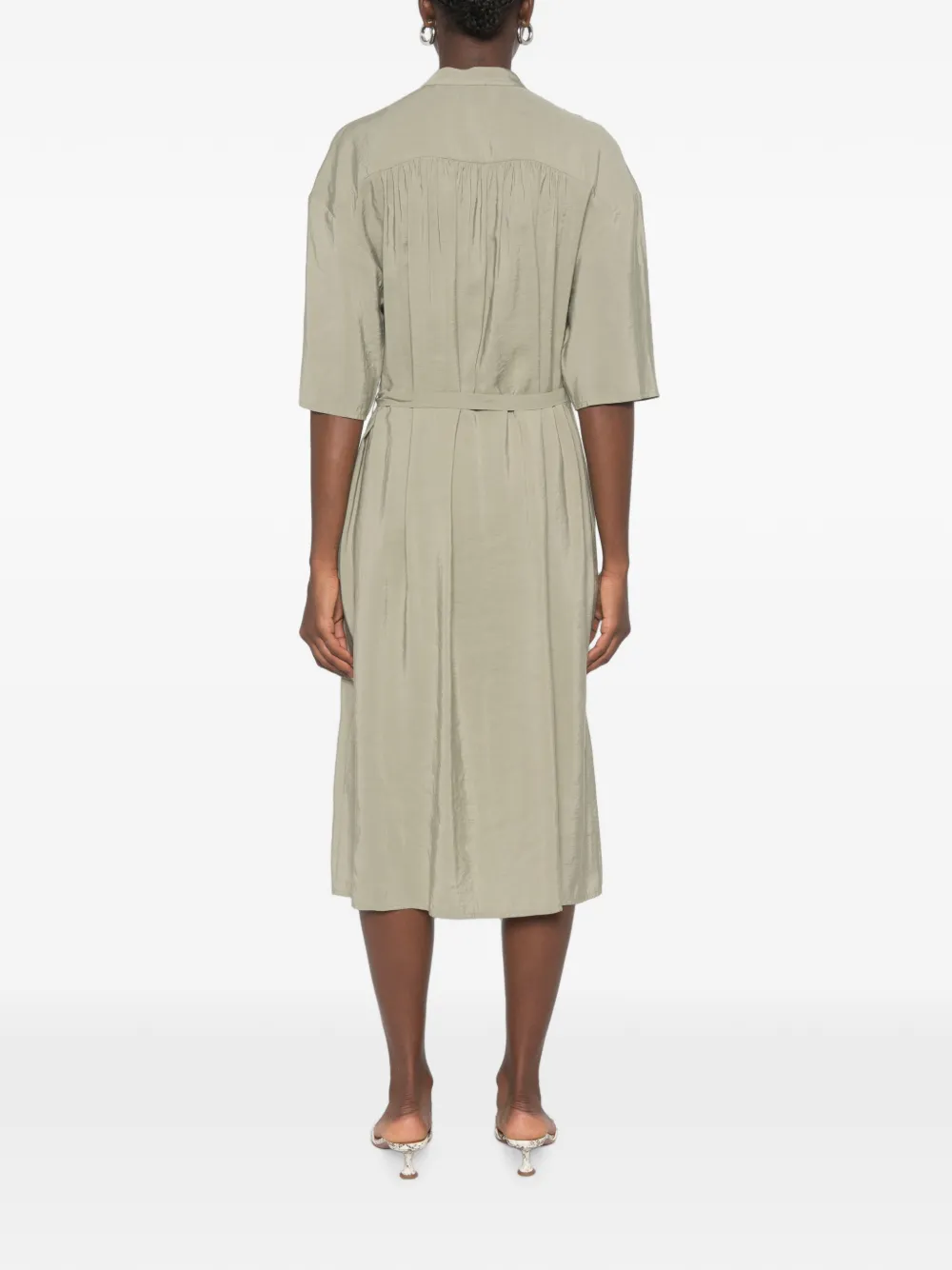 Su midi-jurk met asymmetrisch vlak en ceintuur Groen