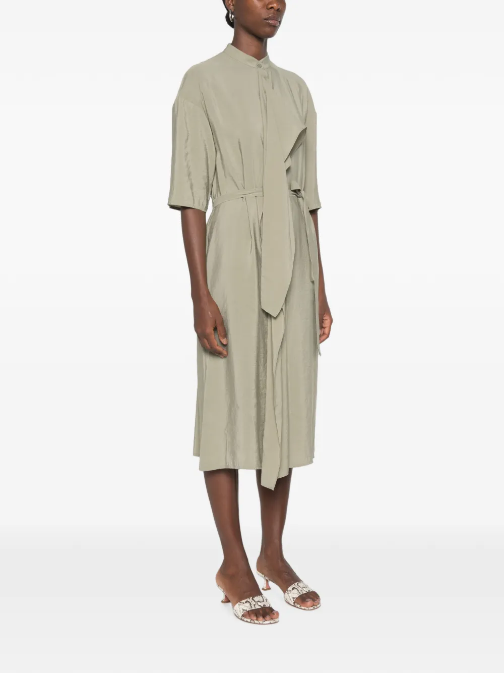 Su midi-jurk met asymmetrisch vlak en ceintuur Groen