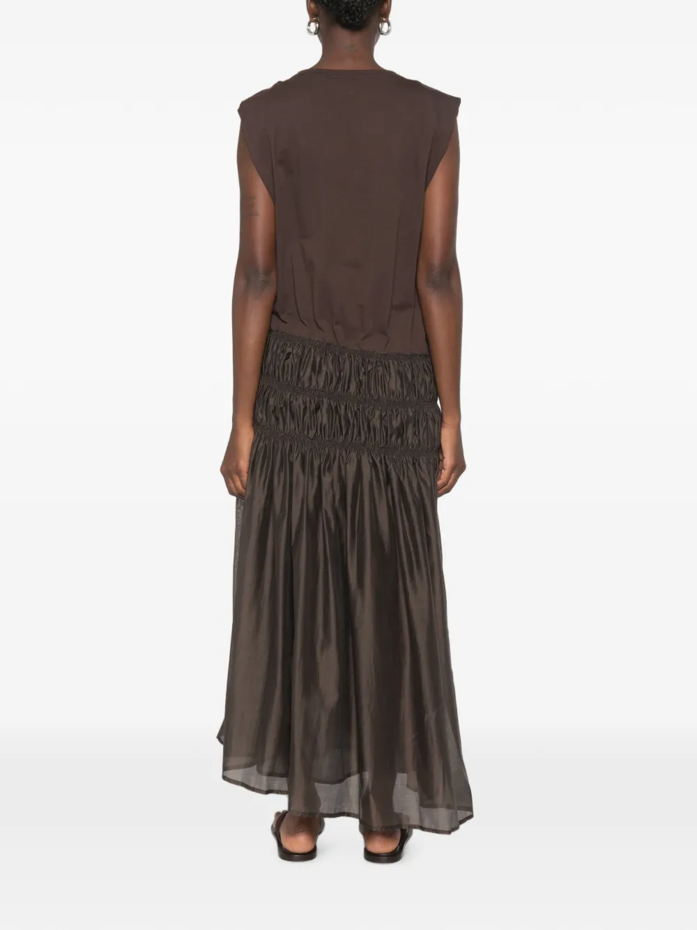 Su Mouwloze jurk met gesmockte taille Bruin