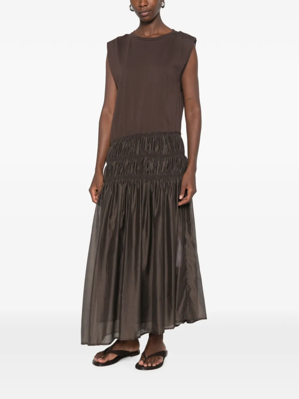 Su Mouwloze jurk met gesmockte taille Bruin