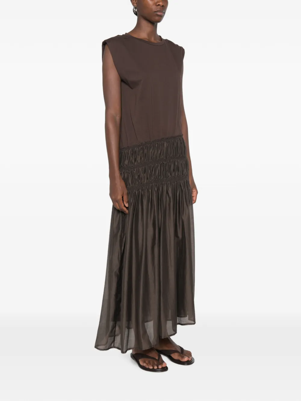 Su Mouwloze jurk met gesmockte taille Bruin