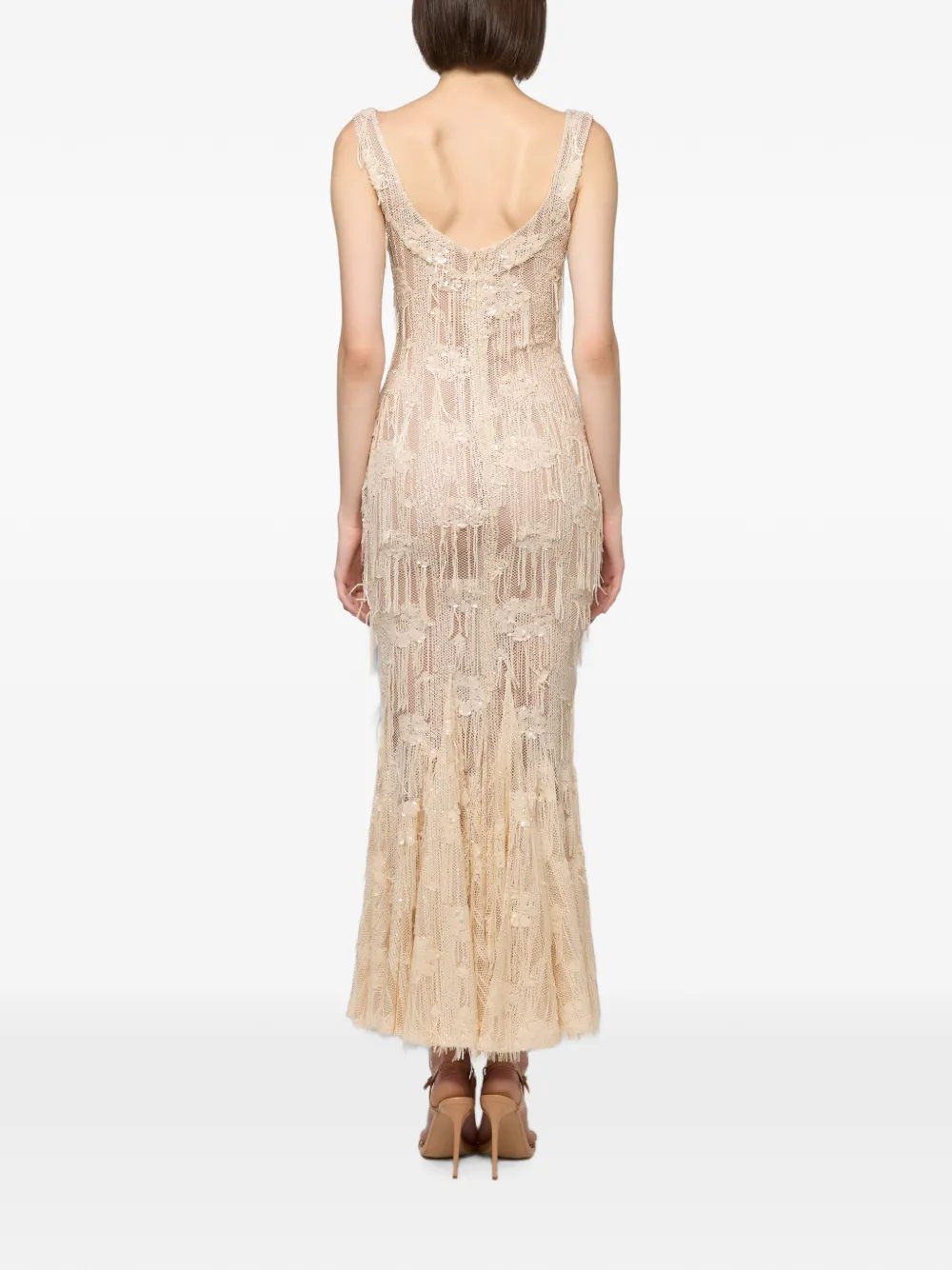 Atu Body Couture Jurk verfraaid met pailletten en kant Beige
