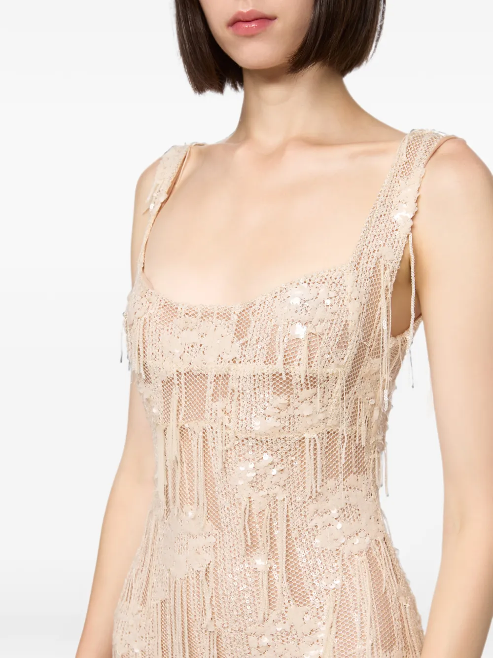 Atu Body Couture Jurk verfraaid met pailletten en kant Beige