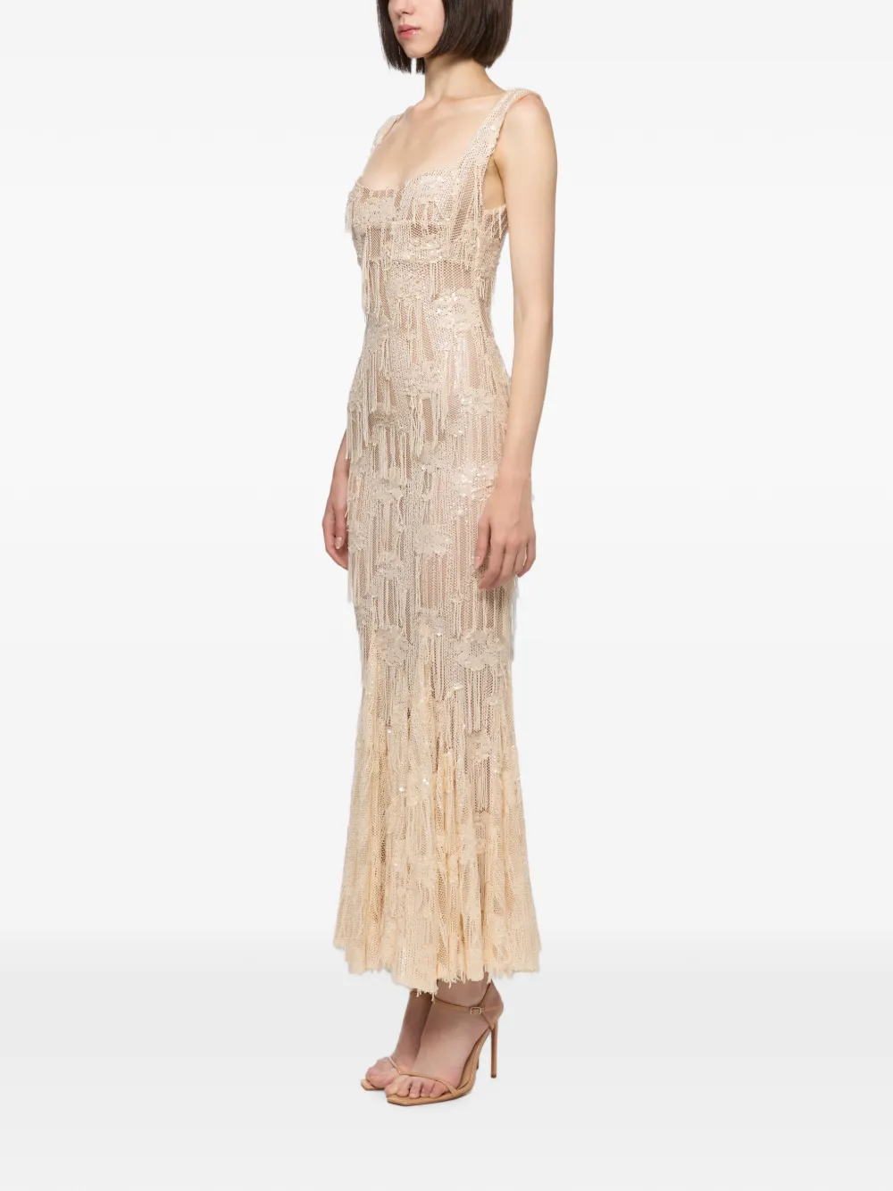 Atu Body Couture Jurk verfraaid met pailletten en kant Beige
