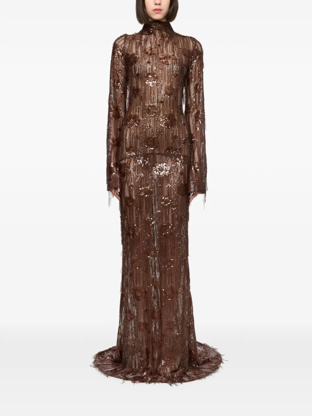 Atu Body Couture sequin-embellished fringed dress - Brown