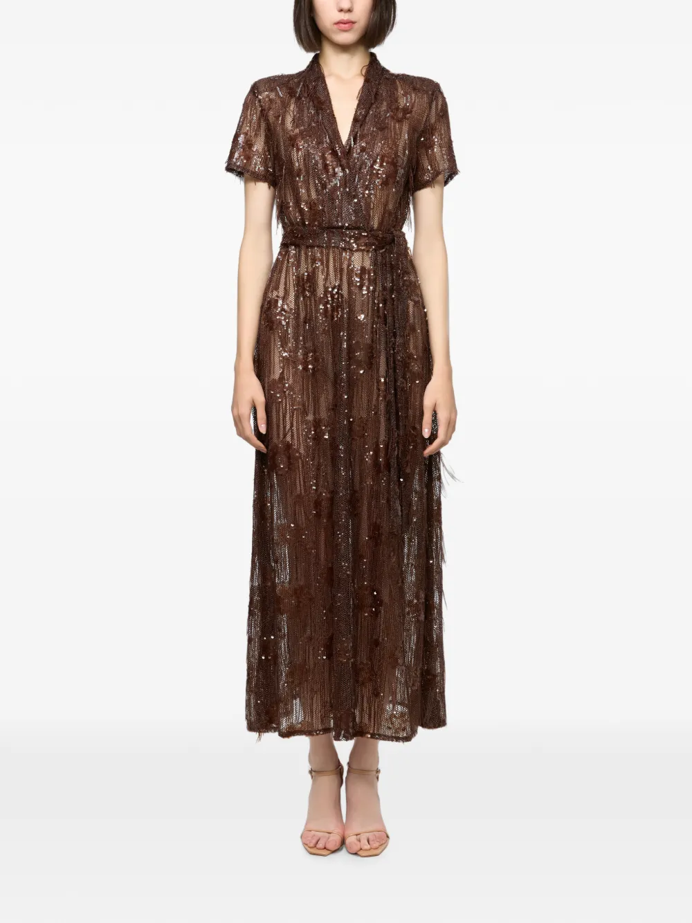 Atu Body Couture sequin-embellished belted dress - Brown