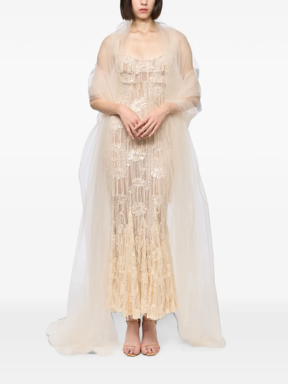 Atu Body Couture sequin-embellished lace dress - Neutrals