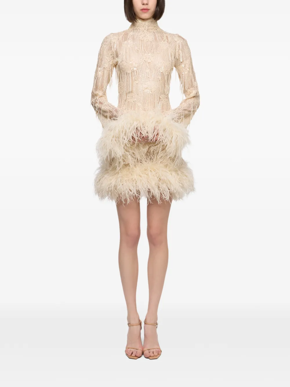 Atu Body Couture sequin-embellished feather-trim dress - Toni neutri