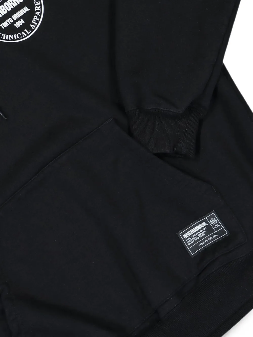 Neighborhood Hoodie met logoprint en trekkoord Zwart