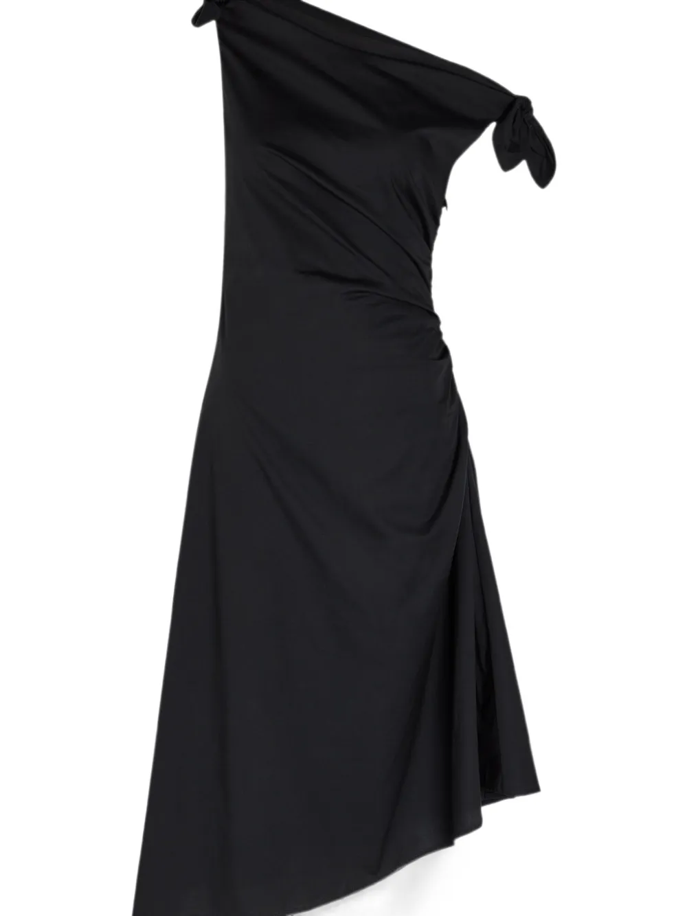 STAUD Bellaria asymmetrische midi-jurk met ruches Zwart