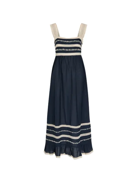 Rixo robe mi-longue Malie à broderies et bords en dentelle