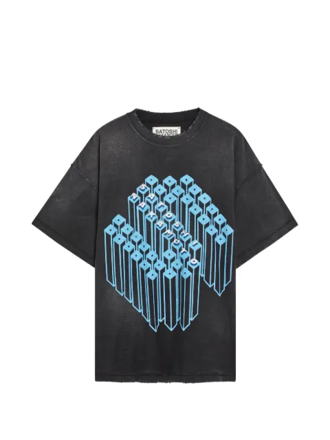 SATOSHI NAKAMOTO Gridlock graphic-print distressed T-shirt