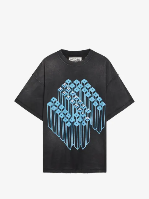 SATOSHI NAKAMOTO Gridlock graphic-print distressed T-shirt
