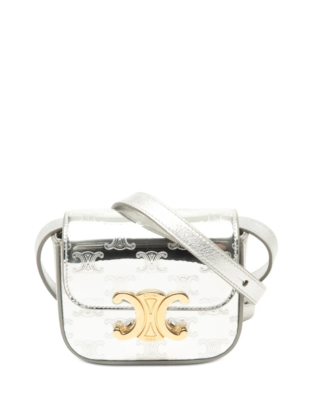 Celine Pre-Owned Borsa a tracolla Triomphe mini metallizzata 2022 - Argento