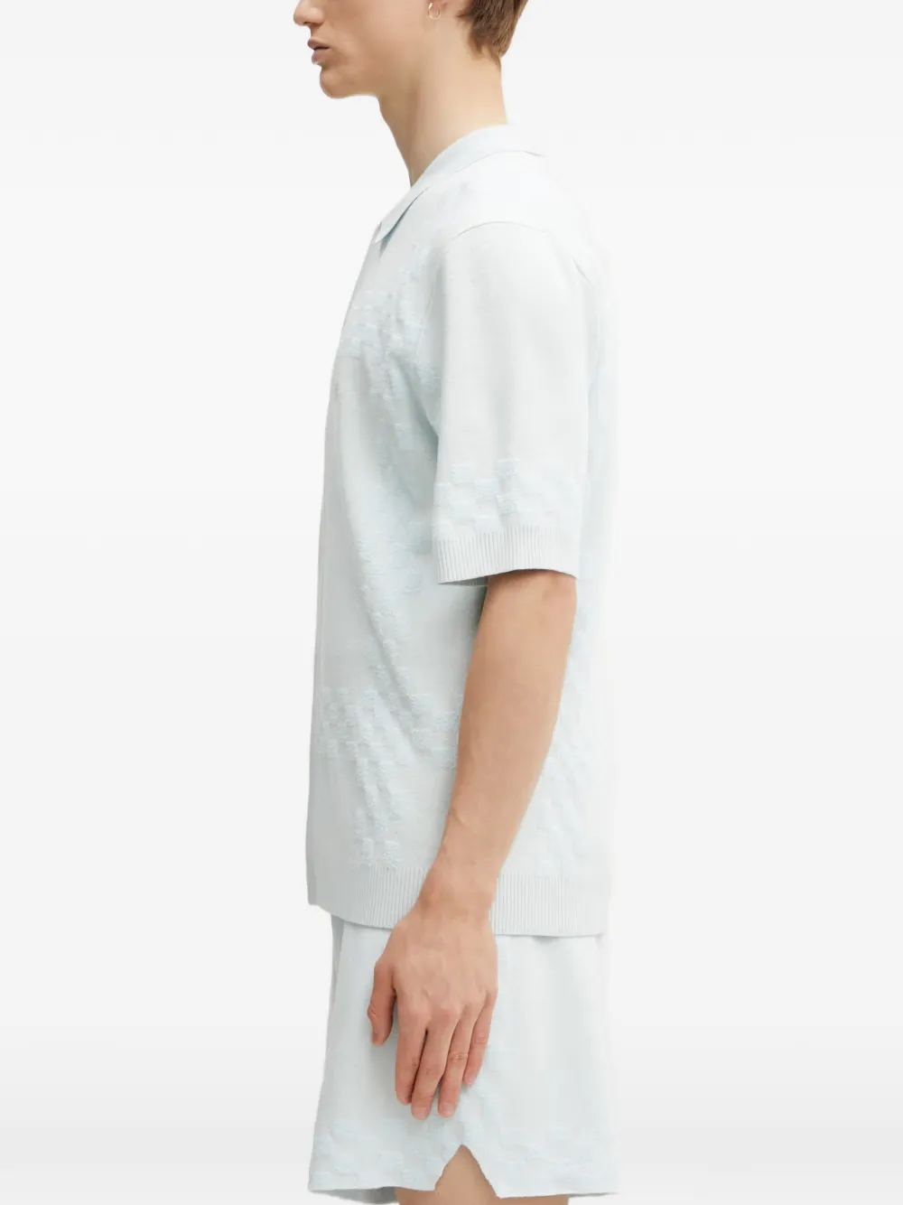 Filling Pieces Resort geruit gebreid overhemd met korte mouwen Blauw