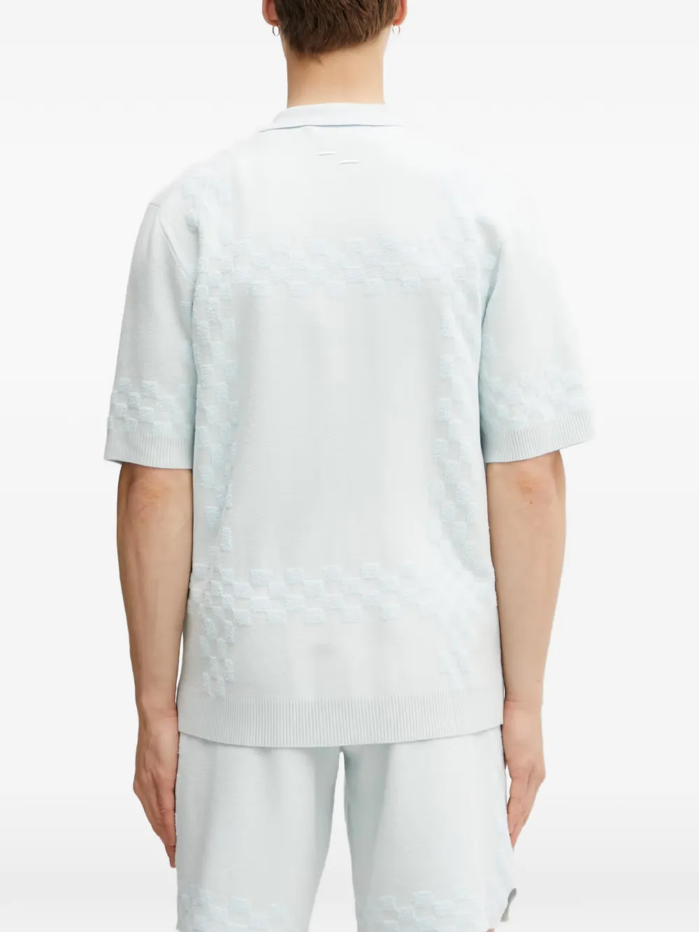 Filling Pieces Resort geruit gebreid overhemd met korte mouwen Blauw