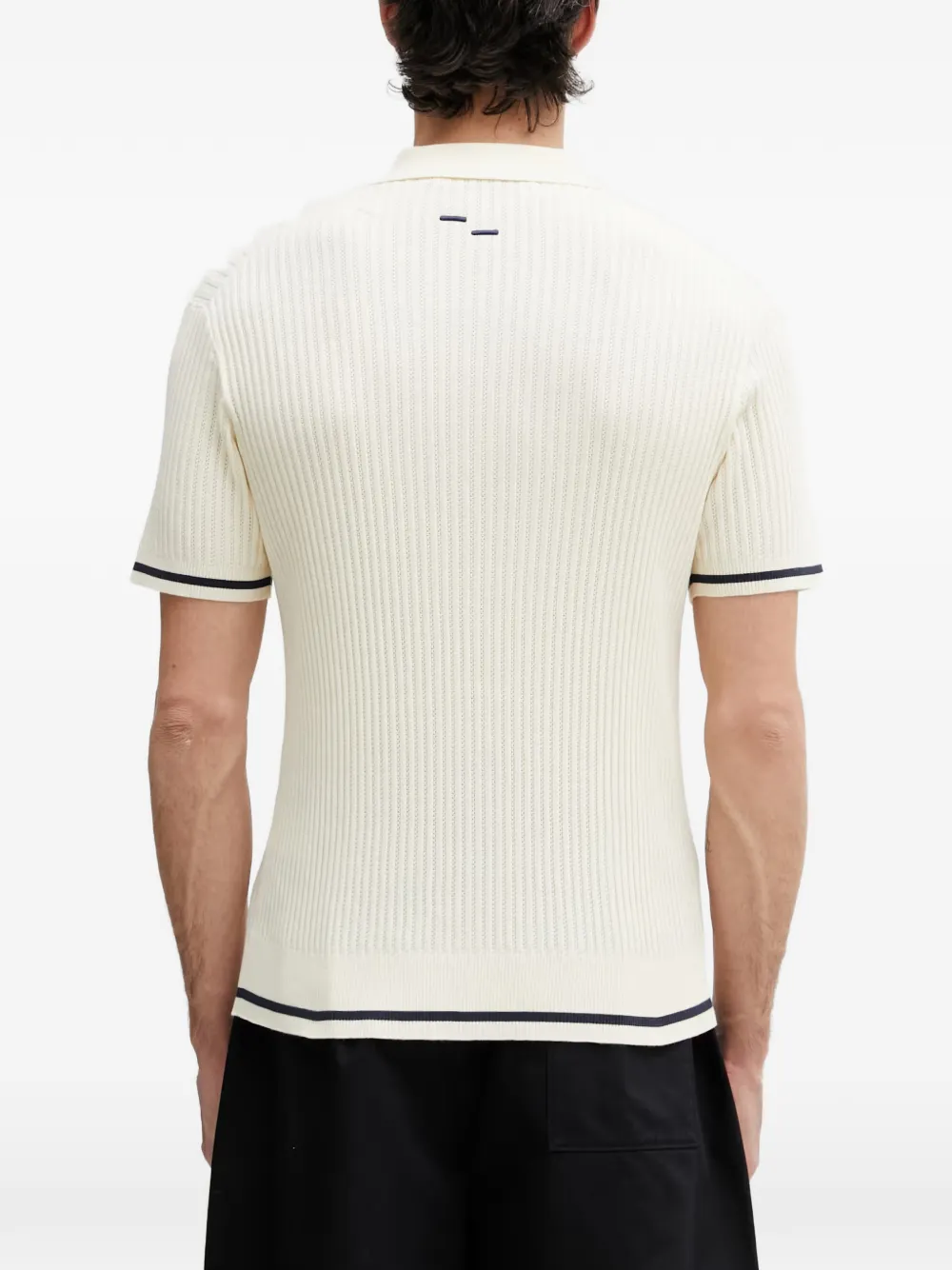 Filling Pieces Ribgebreid poloshirt met geborduurd logo Beige