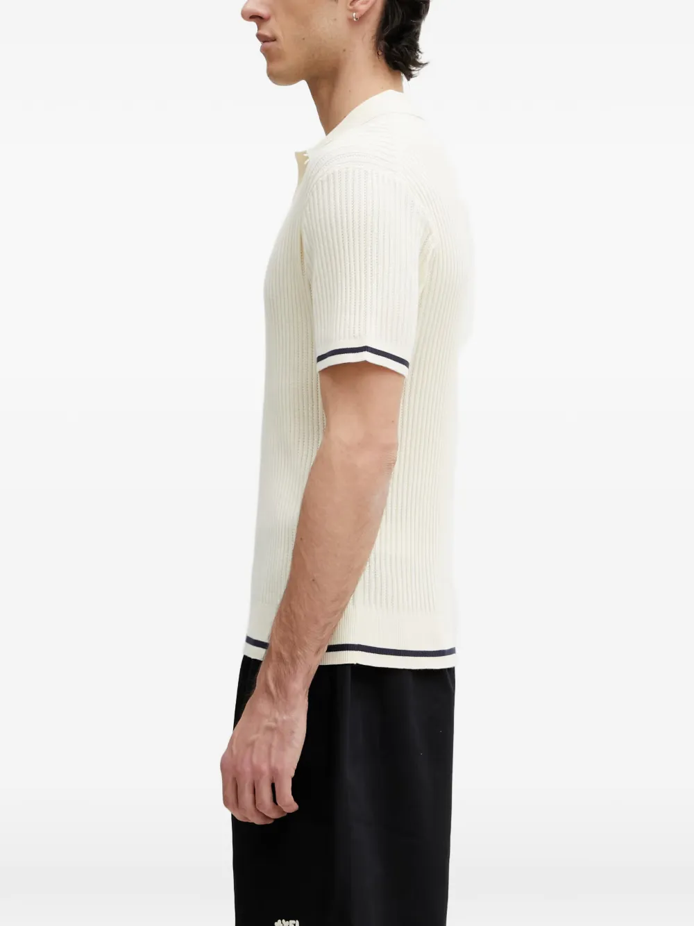 Filling Pieces Ribgebreid poloshirt met geborduurd logo Beige