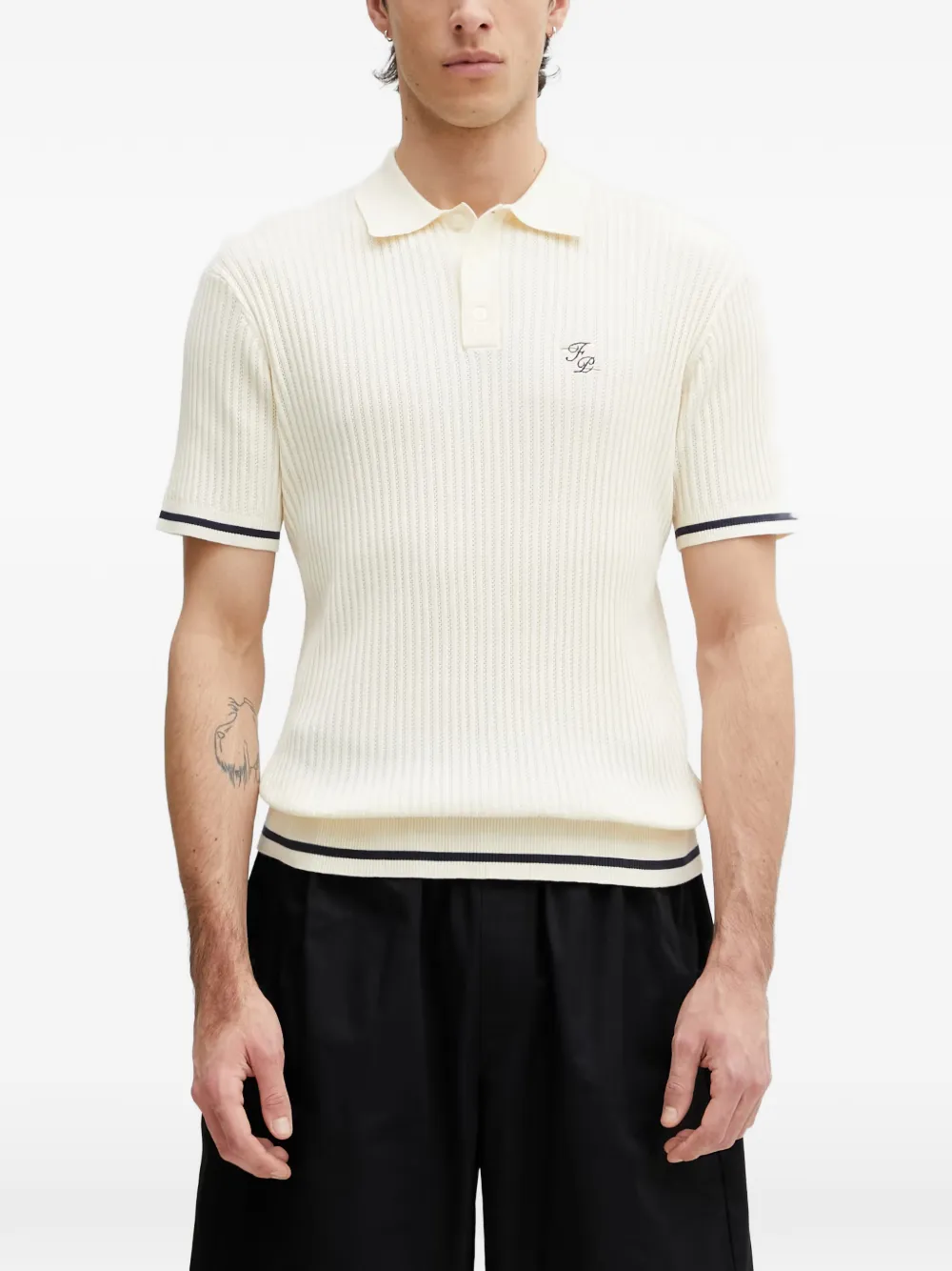Filling Pieces ribbed-knit embroidered-logo polo shirt - Toni neutri