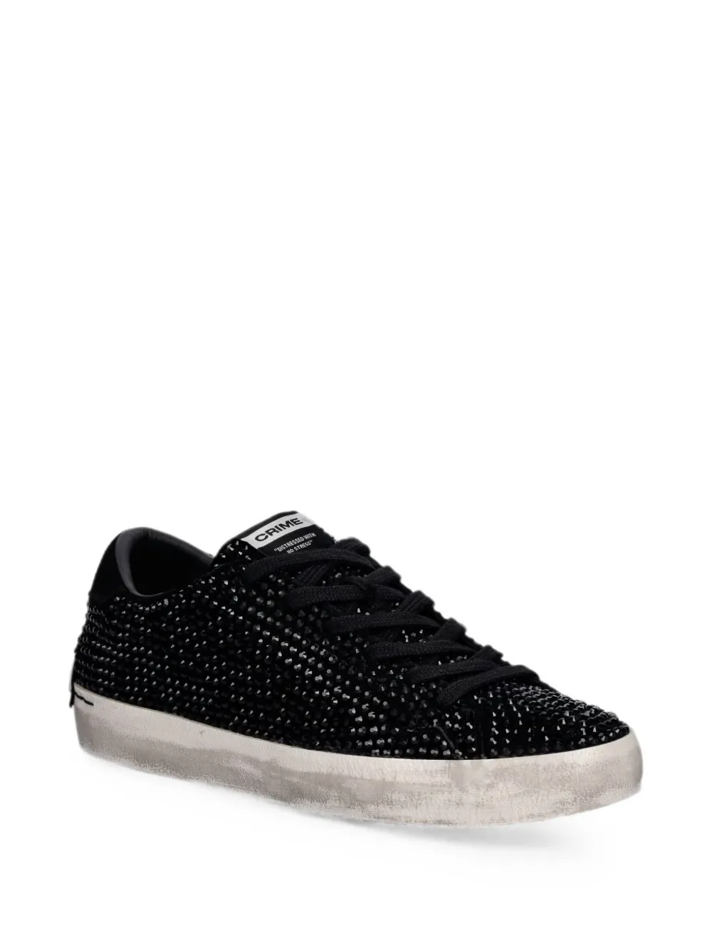 Crime London Distressed crystal-embellished sneakers Zwart
