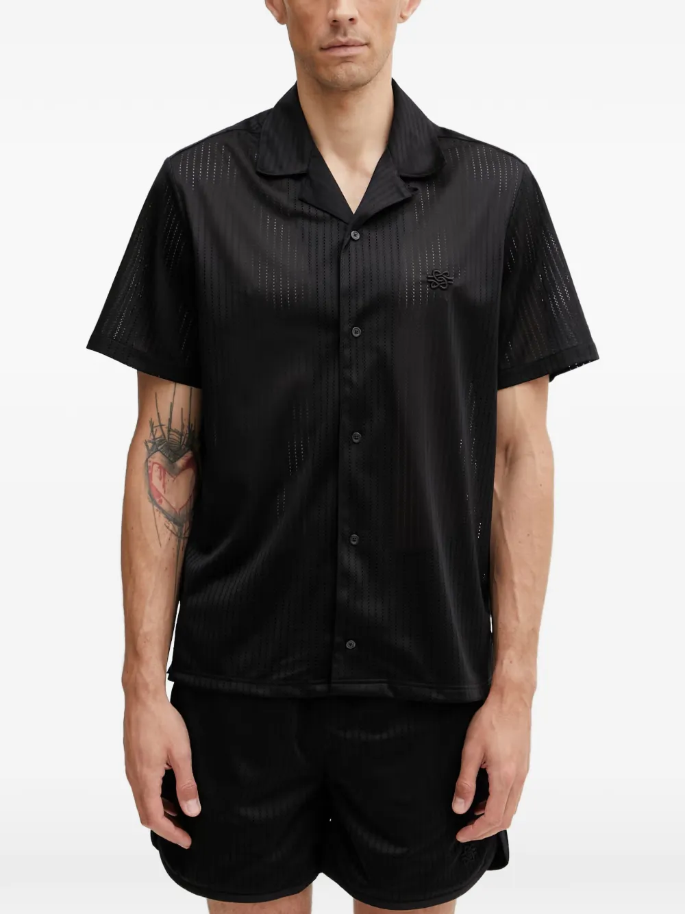 Filling Pieces Resort graphic-print mesh shirt - Schwarz