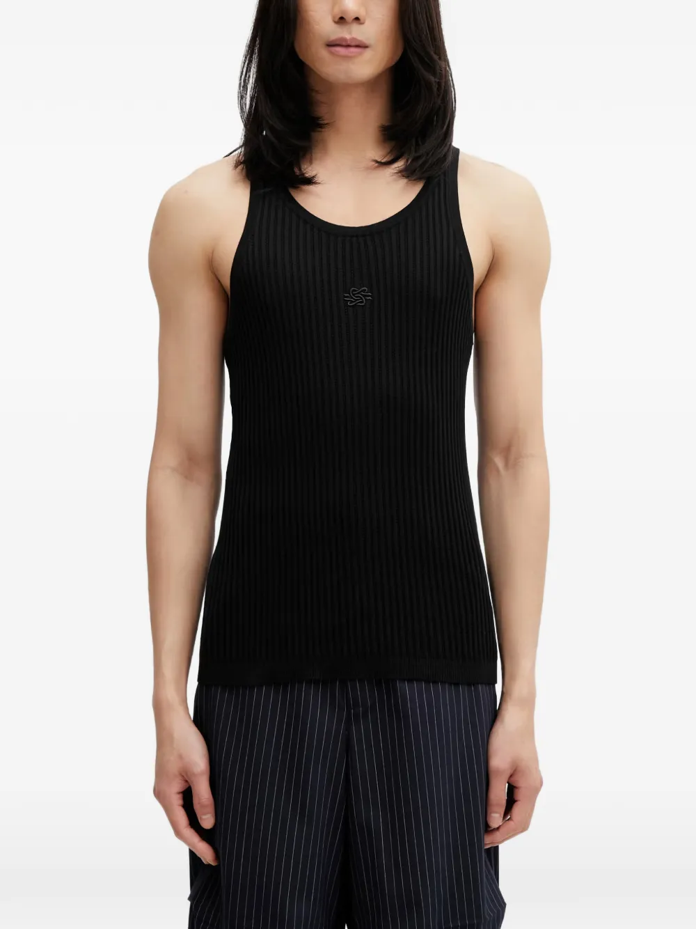 Filling Pieces ribbed-knit embroidered-logo vest - Nero