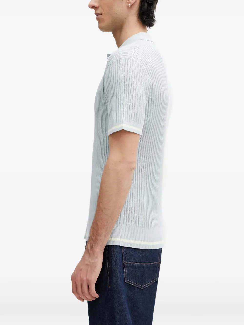 Filling Pieces Ribgebreid poloshirt Blauw