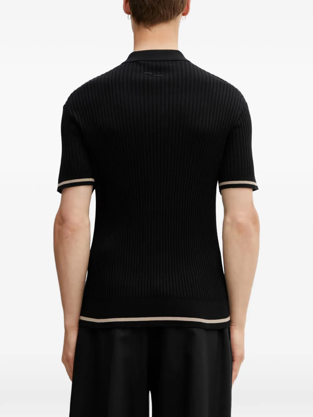 Filling Pieces Ribgebreid poloshirt met geborduurd logo Zwart