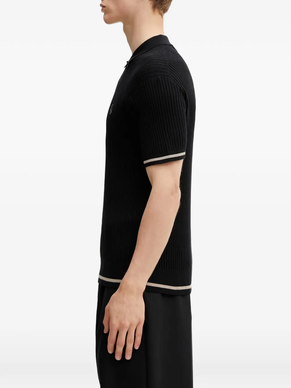 Filling Pieces Ribgebreid poloshirt met geborduurd logo Zwart