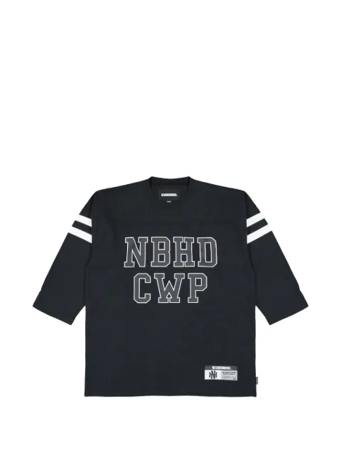 Neighborhood logo-print striped-sleeve football T-shirt