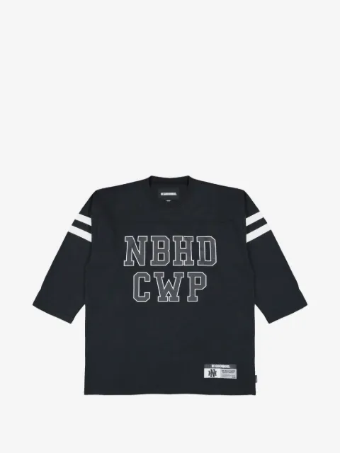 Neighborhood logo-print striped-sleeve football T-shirt