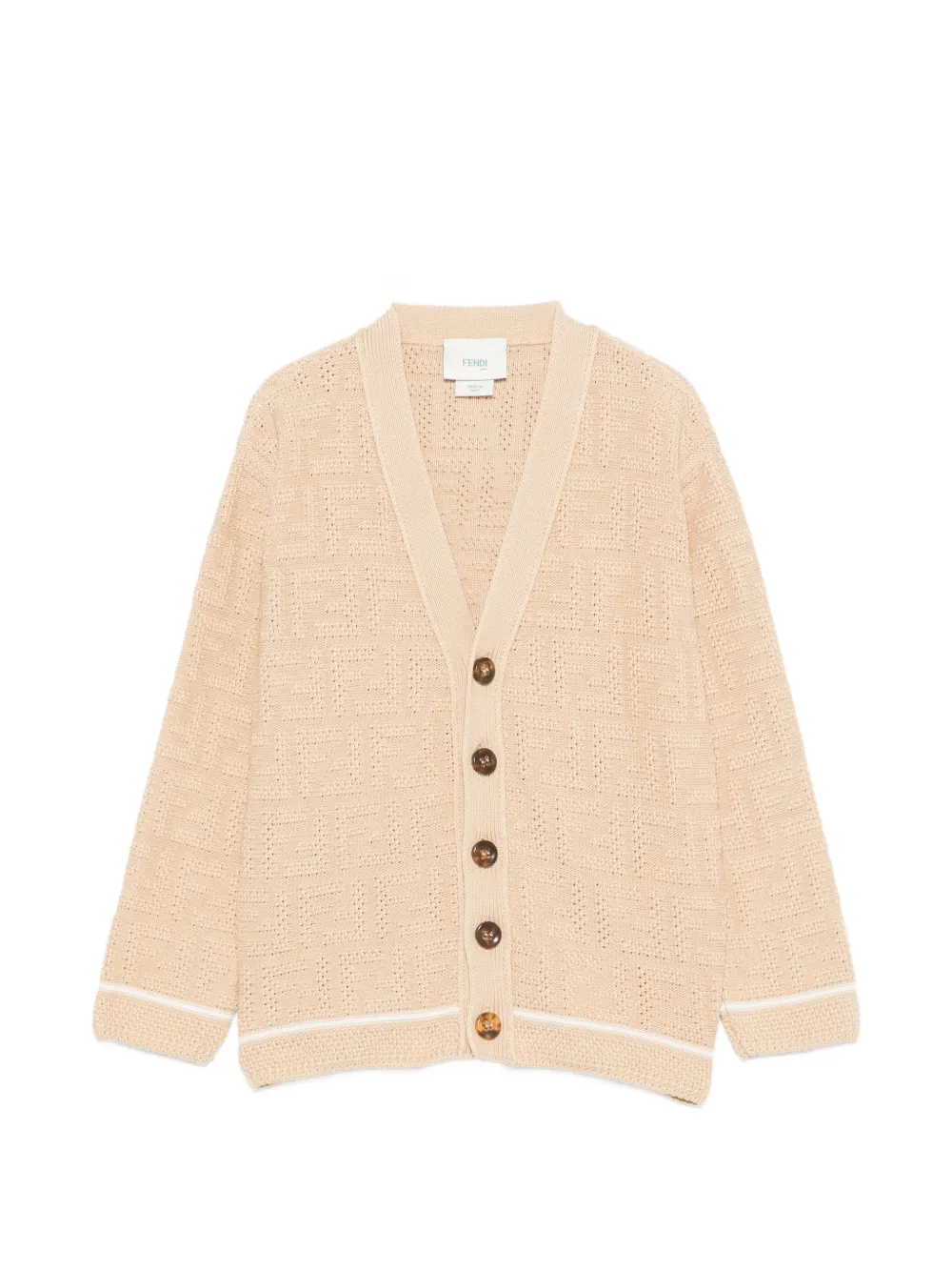 Fendi Kids FF-logo pointelle-knit cardigan - Toni neutri