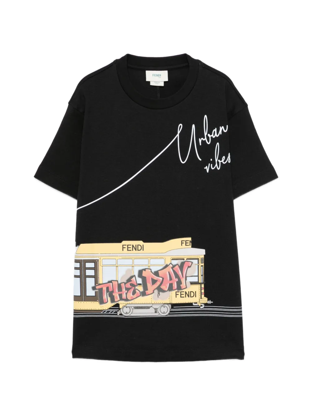 Fendi Kids' Graphic-print T-shirt In Black