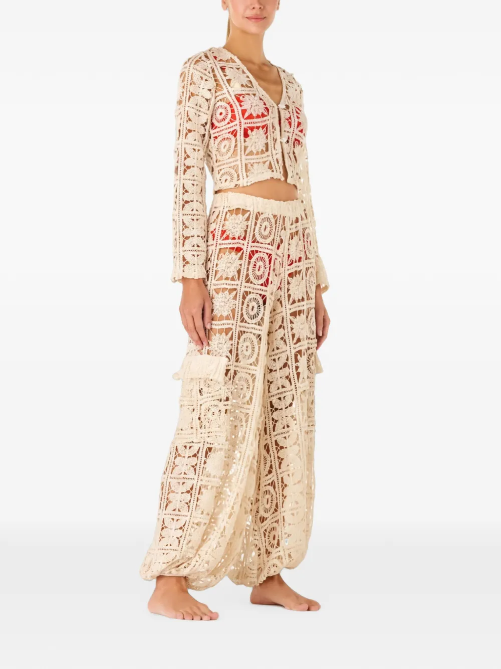 PALMACEA Amuna crochet-knit cargo pants - Toni neutri