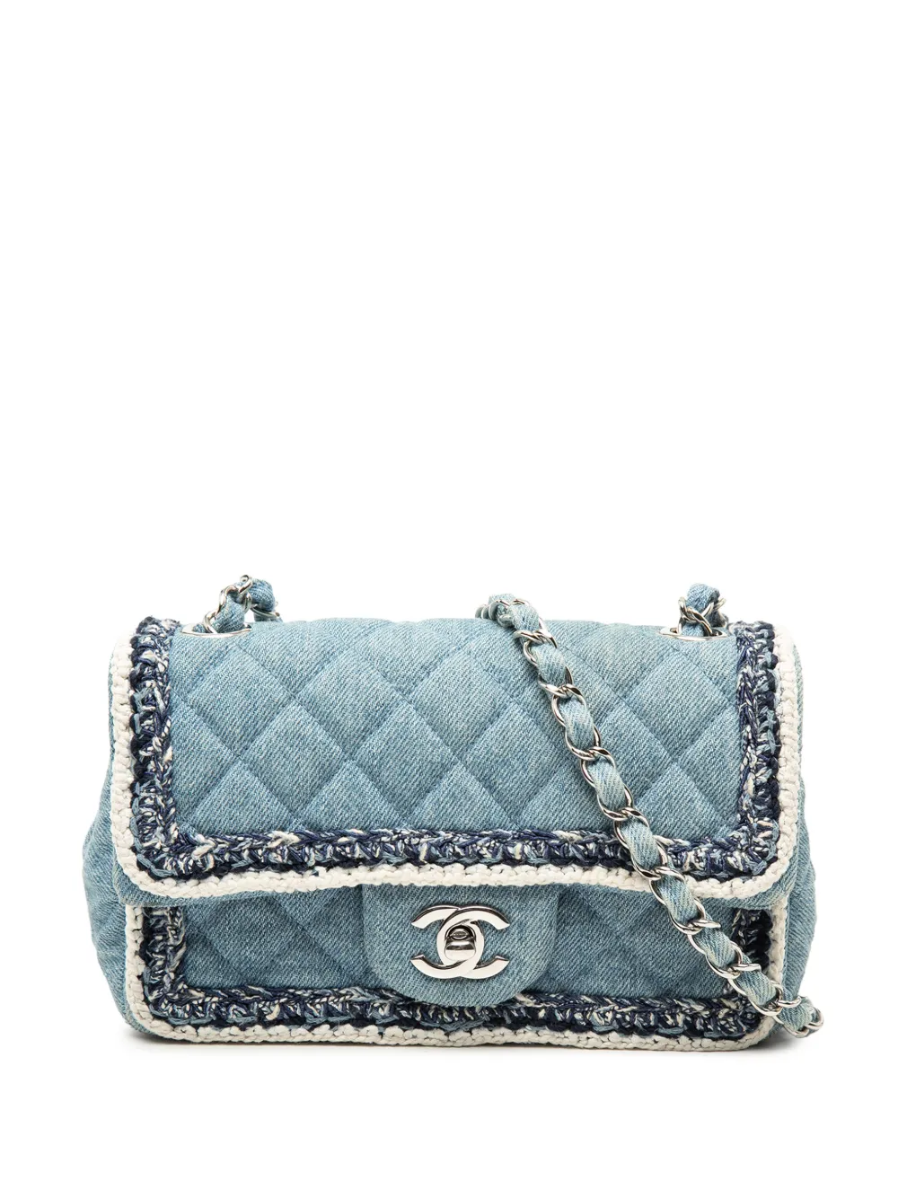 CHANEL Pre-Owned 2018-2019 Mini Rectangular Classic Denim Braided Single Flap crossbody bag - Blue