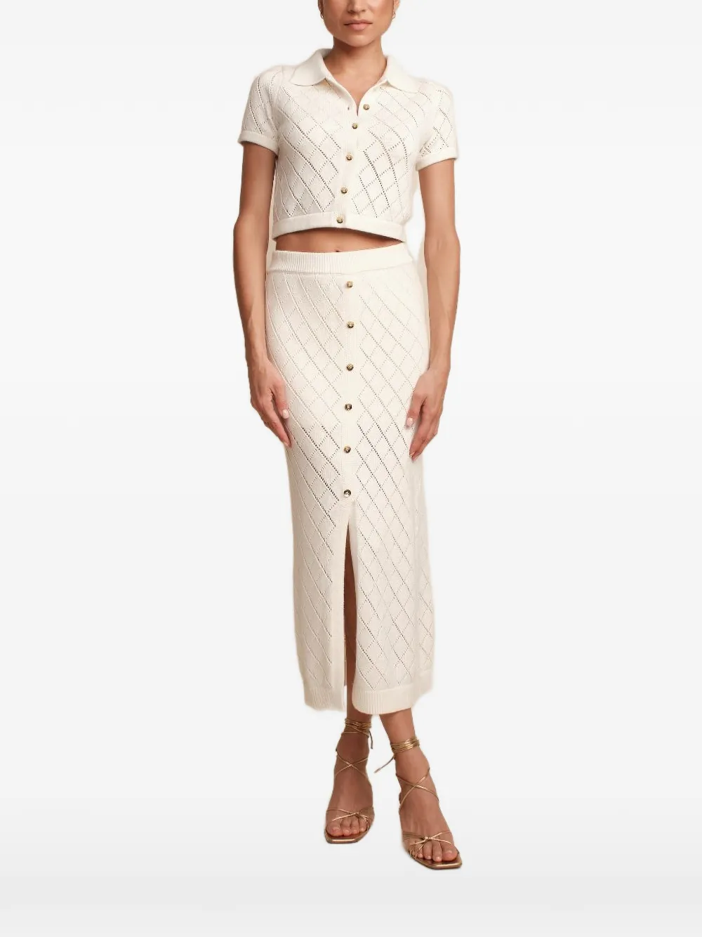 HEVRON Arlet diamond-pointelle button-up cardigan - White