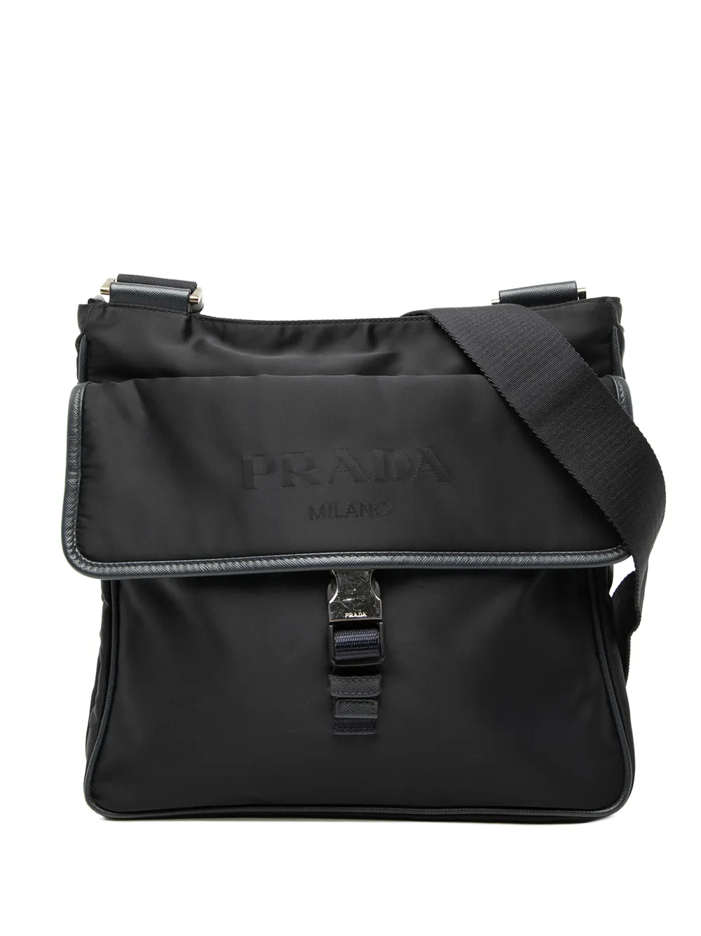 Prada Pre-Owned Borsa a tracolla in tessuto con finiture in pelle Saffiano e zip 2013-2026 - Nero
