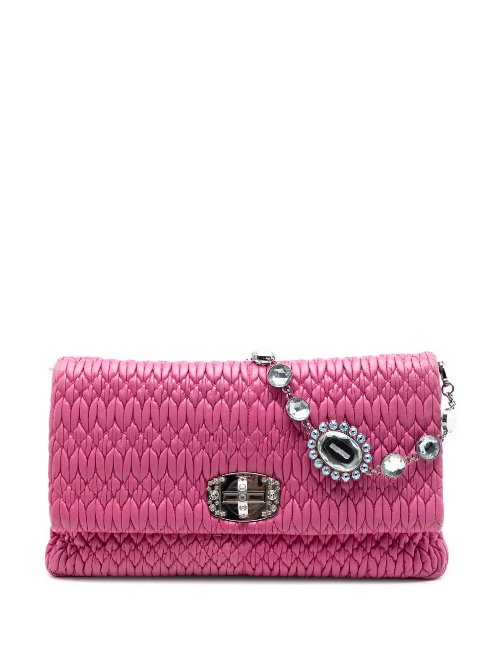 Miu Miu Pre-Owned 2010-2026 Matelasse Nappa Crystal Chain satchel - Pink