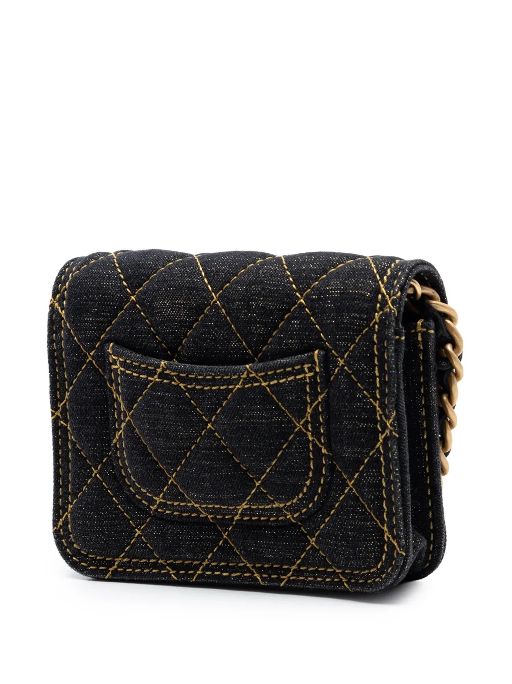  Chanel Pre-owned 2021-2026 Mini Quilted Denim Double You Card Holder With Chain Crossbody Bag - Bleu 