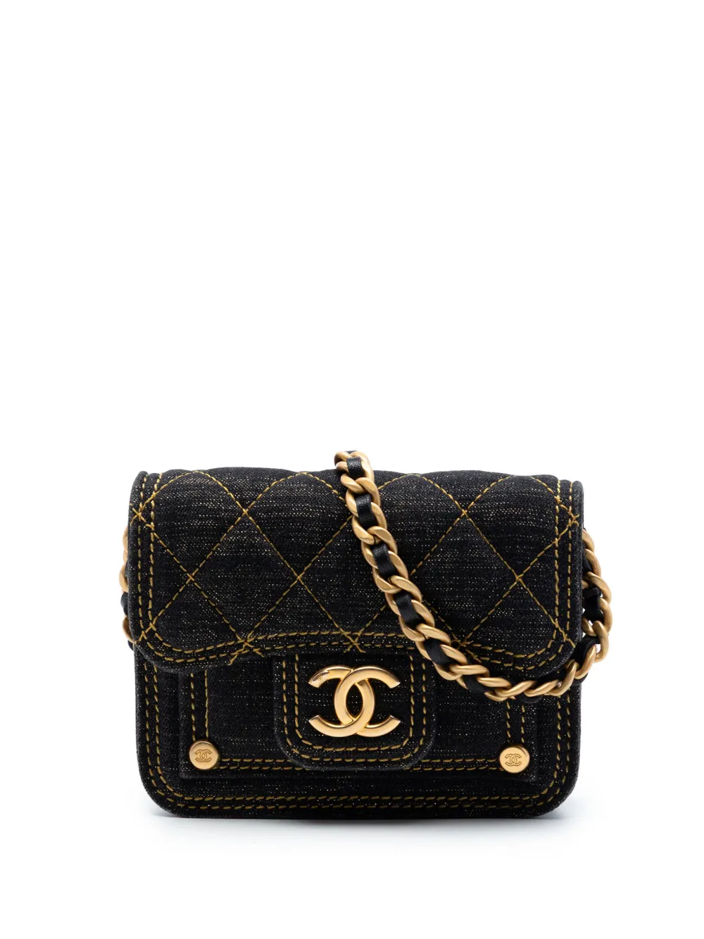CHANEL Pre-Owned Borsa a tracolla Double You mini in denim trapuntato 2021-2026 - Blu