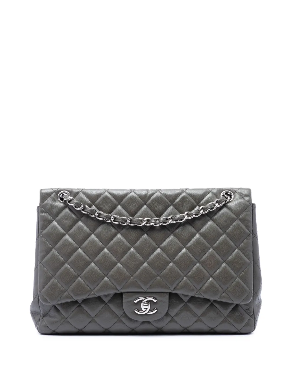 CHANEL Pre-Owned Borsa a spalla Maxi Classic Single Flap in pelle Caviar 2010-2011 - Grigio