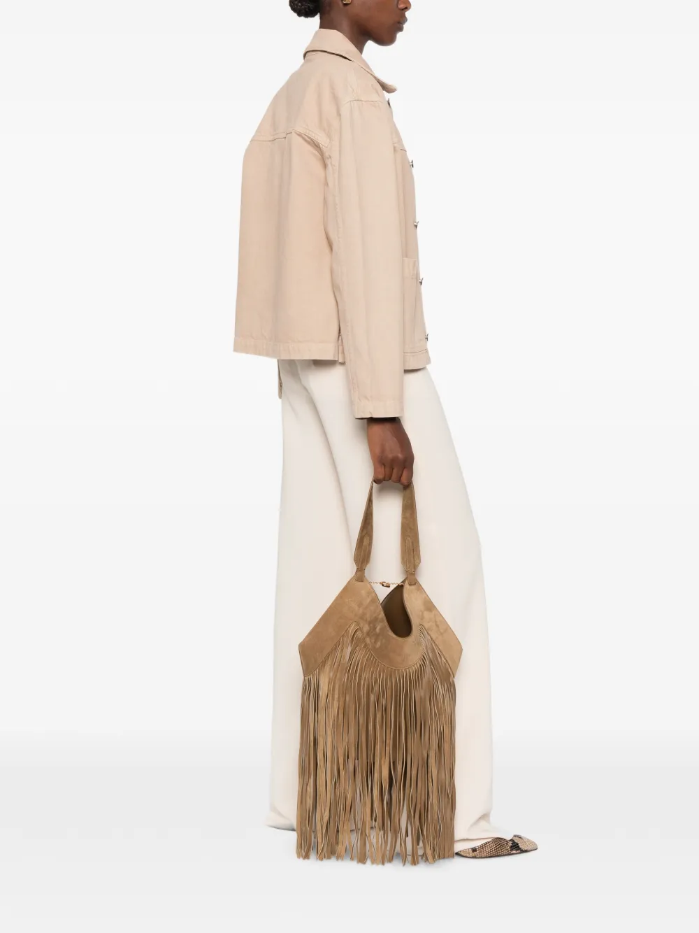 KHAITE Lotus kleine shopper met franje Bruin