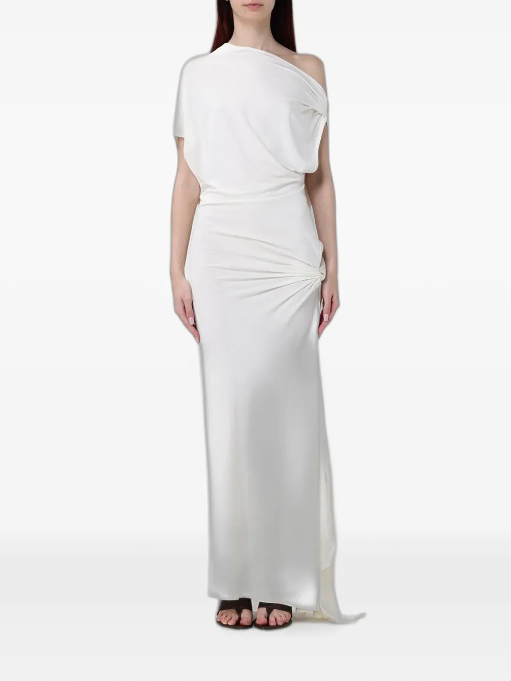 120% Lino asymmetric draped dress - Toni neutri