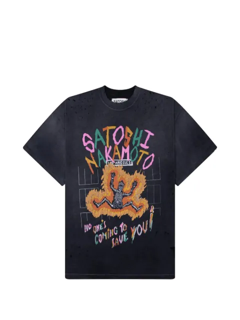 SATOSHI NAKAMOTO No Savior graphic-print distressed T-shirt