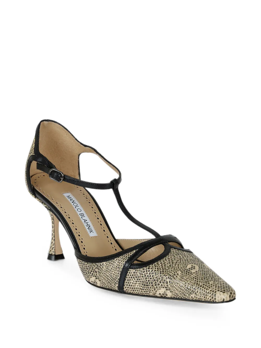 Manolo Blahnik GISH snakeskin-effect T-bar pumps Beige