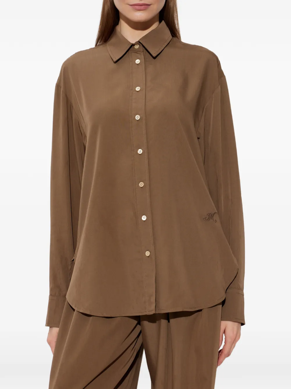 ISABEL MARANT Fabriza blouse met geborduurd logo en lange mouwen Bruin