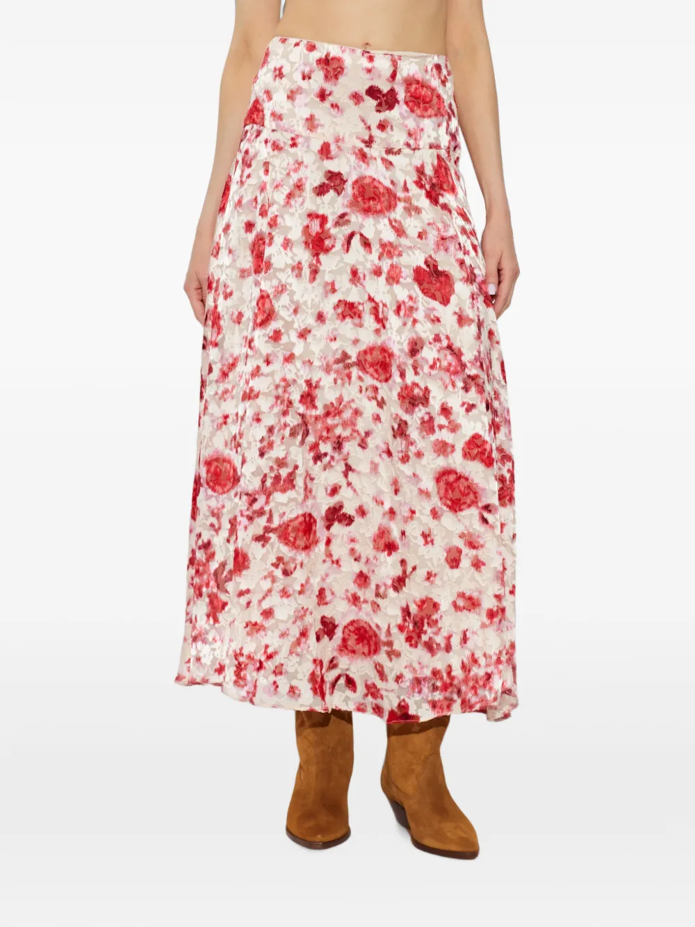 ISABEL MARANT Hilza maxi-rok van zijdemix met bloemenprint Beige